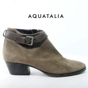 Aquatalia  LT Brown Suede Bootie Zipper & Top Buckle Size Women's 8.5